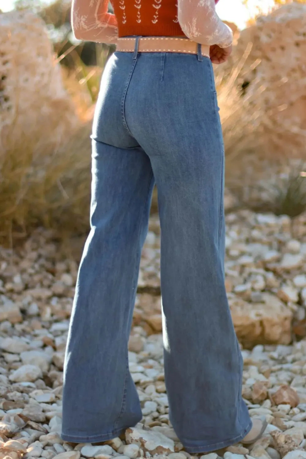 High-Waisted Wide-Leg Button-Front Jeans | Body Central