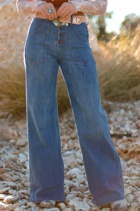 High-Waisted Wide-Leg Button-Front Jeans | Body Central