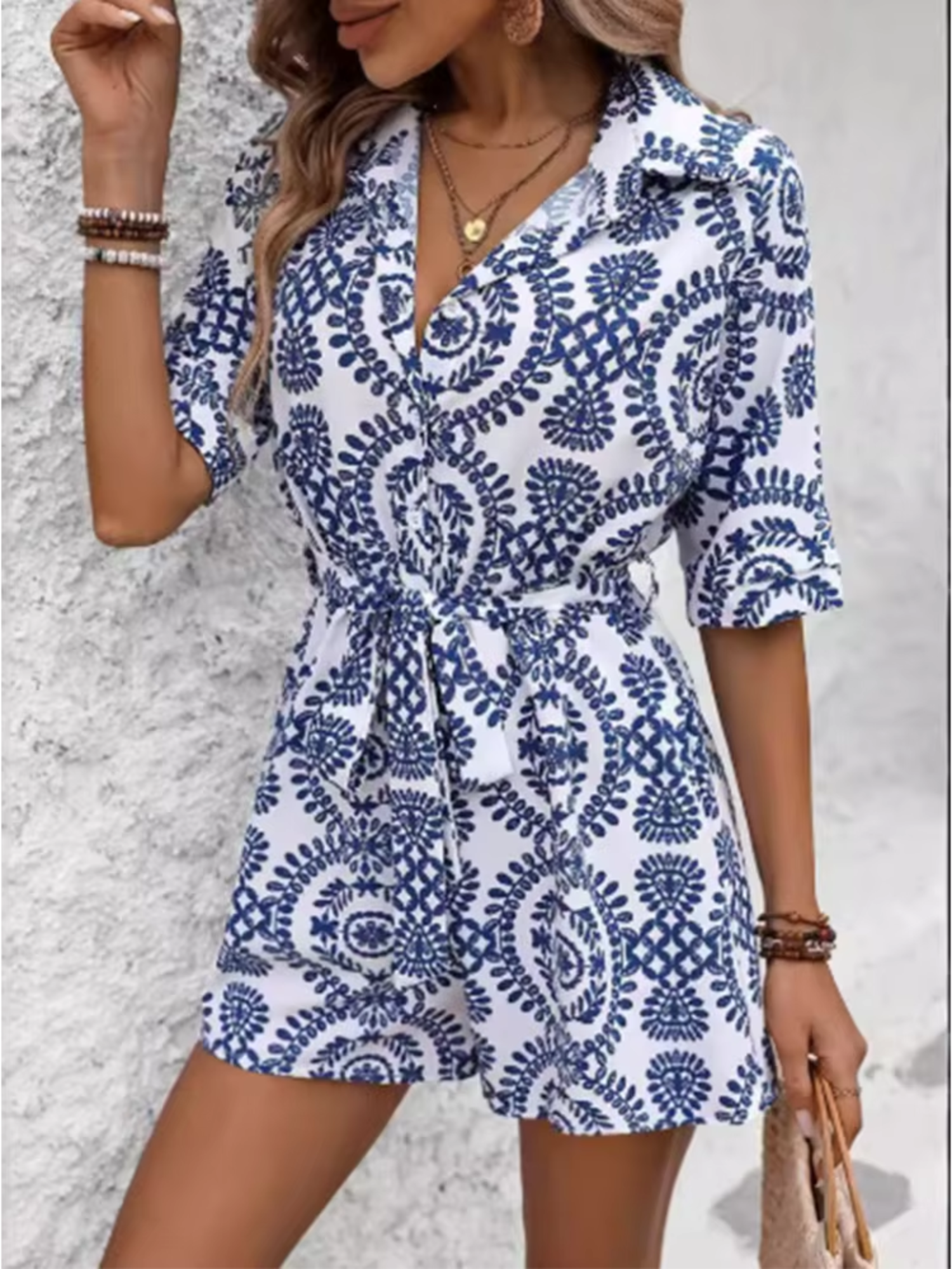 Lantern Sleeve Ruffle V-Neck Bow Belt A-Line Dress