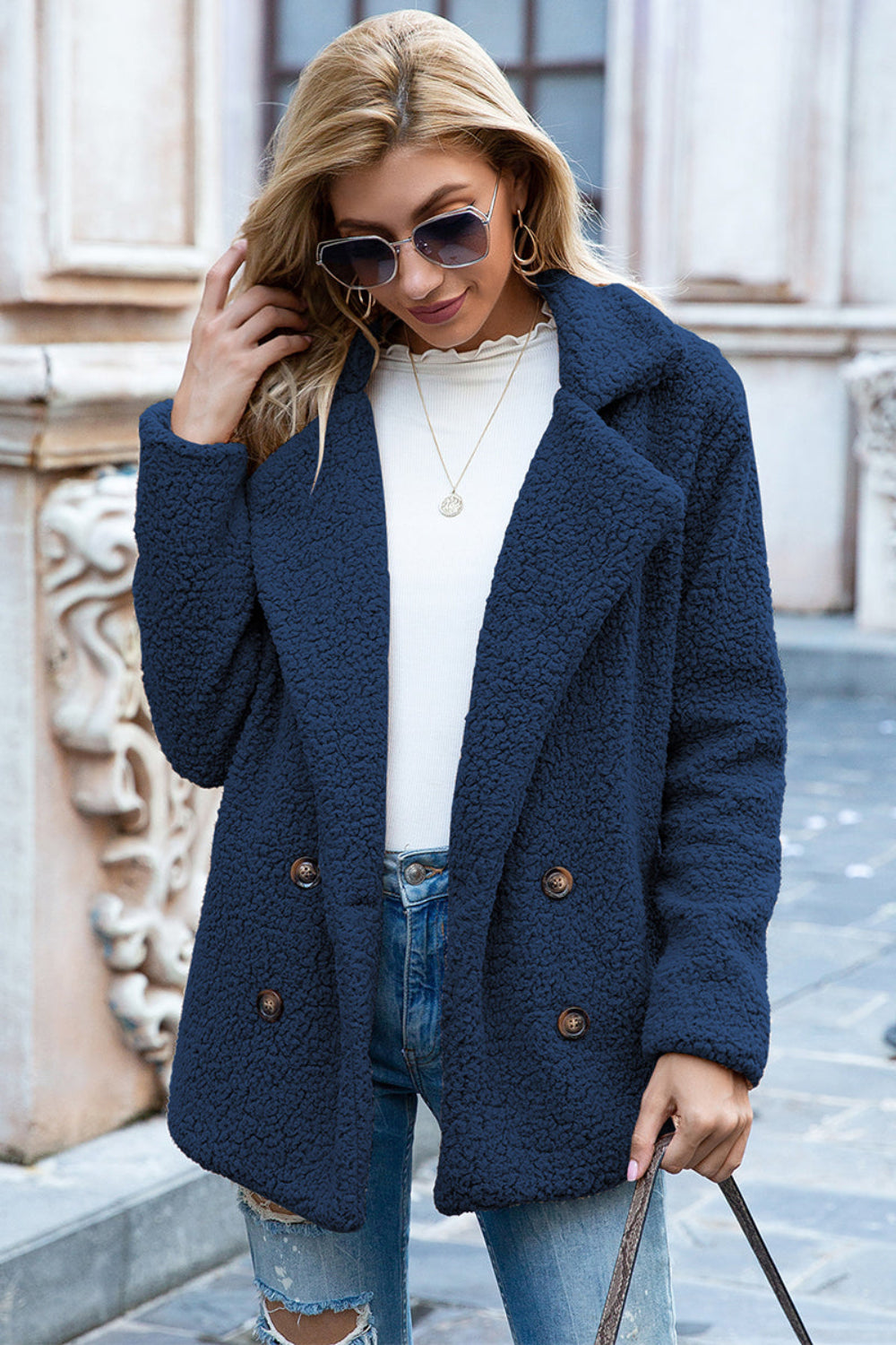 Lapel Collar Sherpa Coat | Body Central