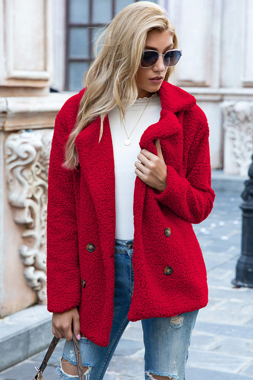 Lapel Collar Sherpa Coat | Body Central