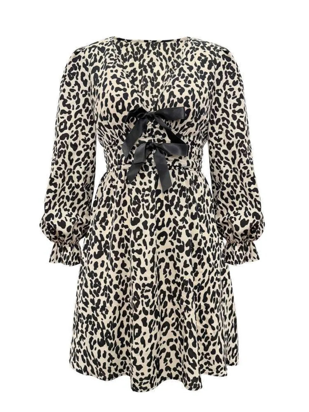 Leopard Print V-Neck Flounce Sleeve Dress