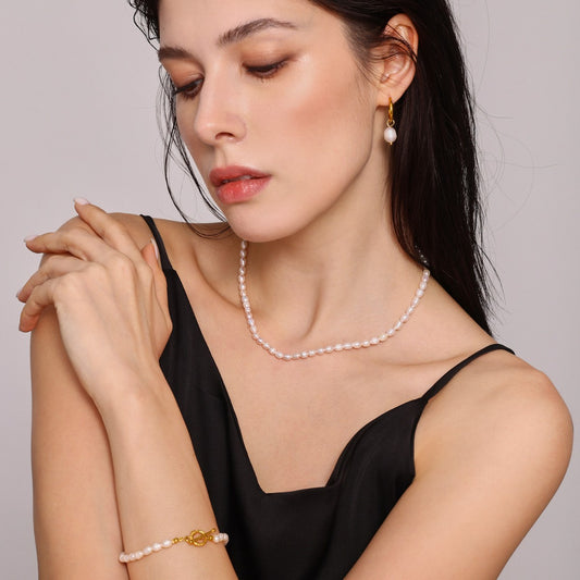 Pearl Necklace, Bracelet, Earrings 4-Piece Jewelry Set
