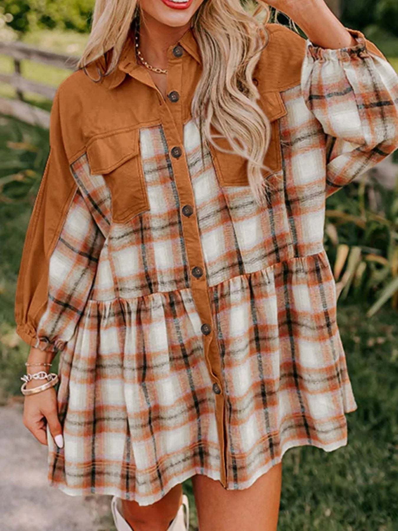 Plaid Button Front Mini Dress | Body Central