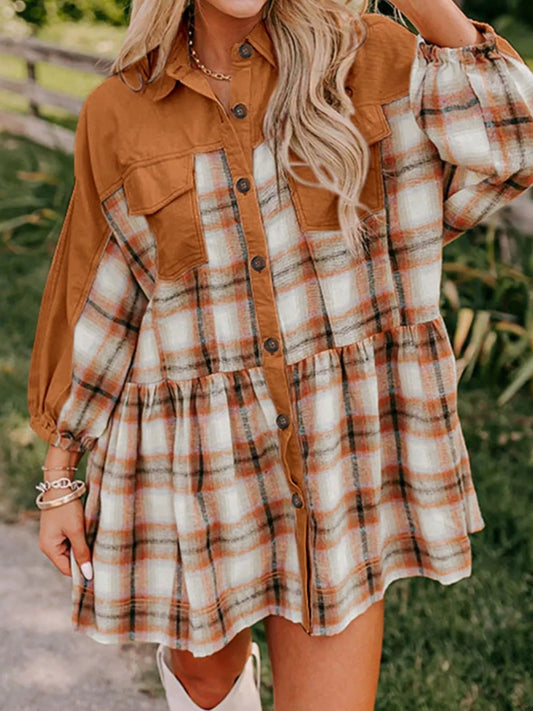Plaid Button Front Mini Dress | Body Central