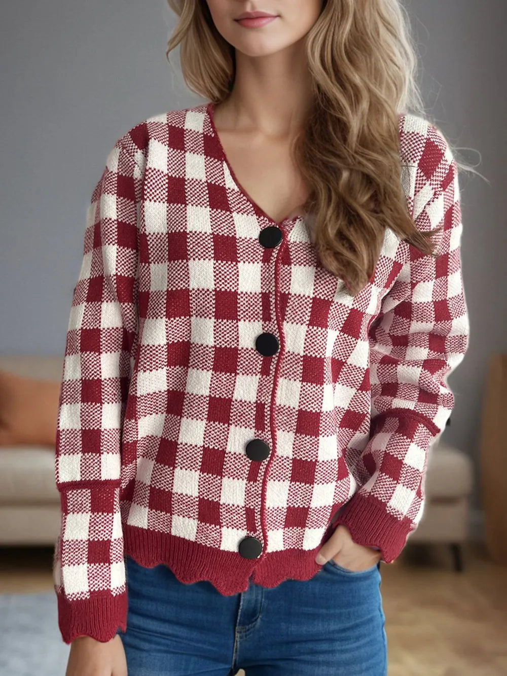 Plaid V-Neck Button Up Cardigan | Body Central