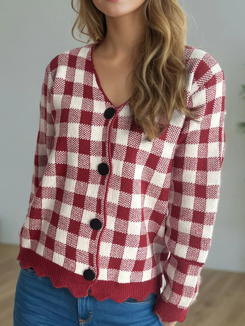 Plaid V-Neck Button Up Cardigan | Body Central