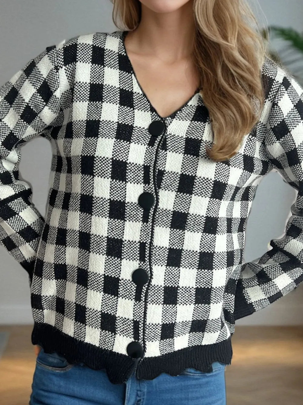 Plaid V-Neck Button Up Cardigan | Body Central