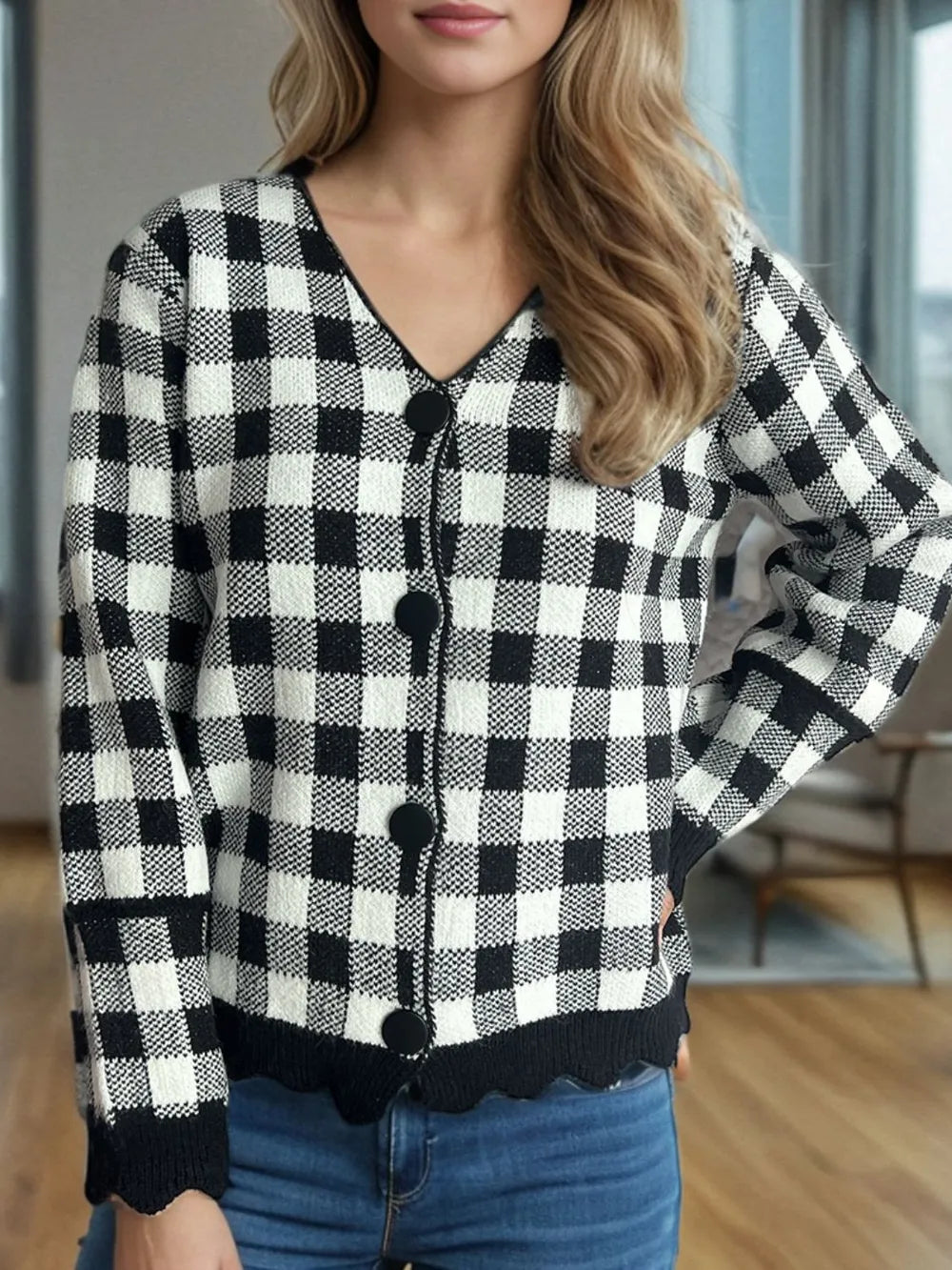 Plaid V-Neck Button Up Cardigan | Body Central