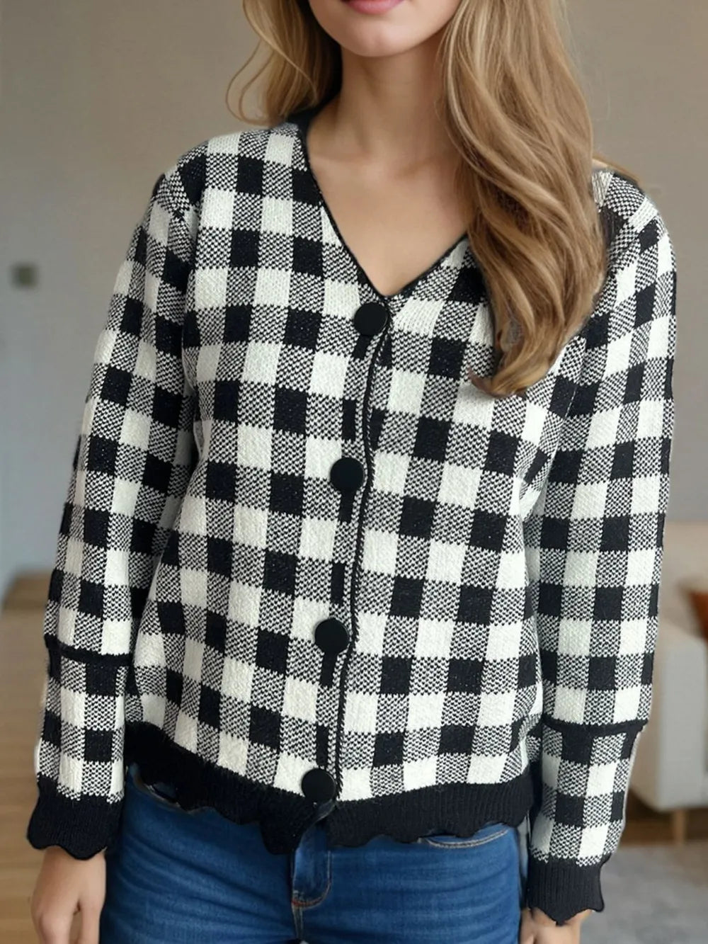 Plaid V-Neck Button Up Cardigan | Body Central