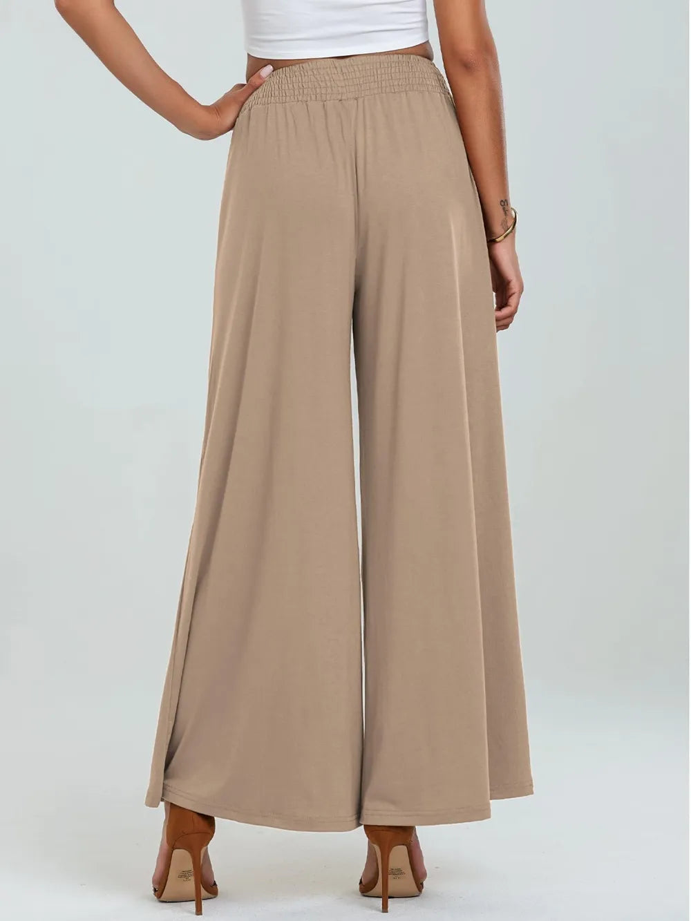 Pocketed Elastic Waist Wide Leg Pants | Body Central