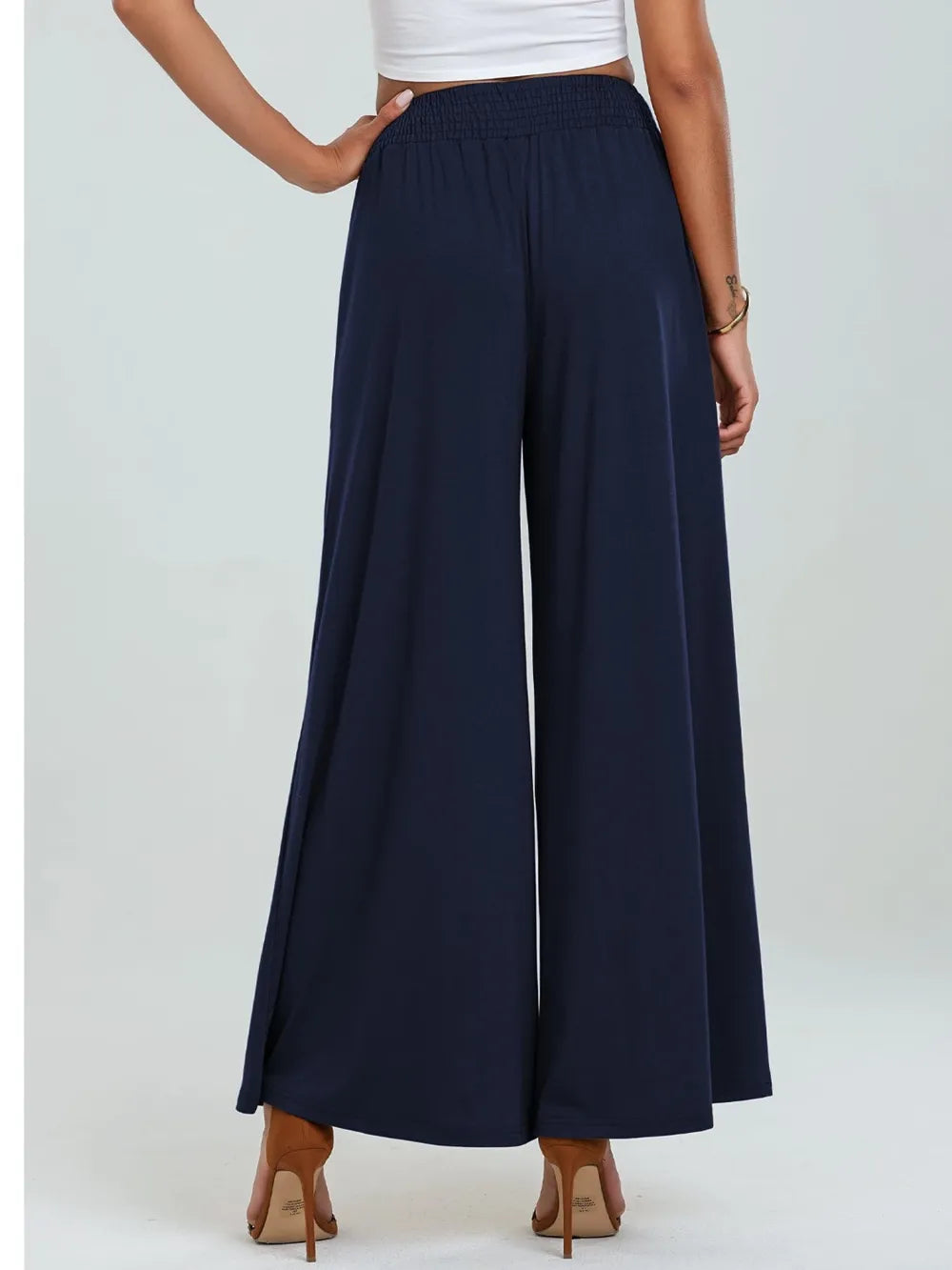 Pocketed Elastic Waist Wide Leg Pants | Body Central