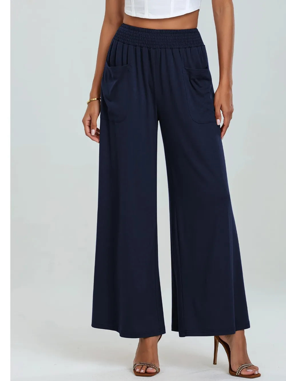 Pocketed Elastic Waist Wide Leg Pants | Body Central
