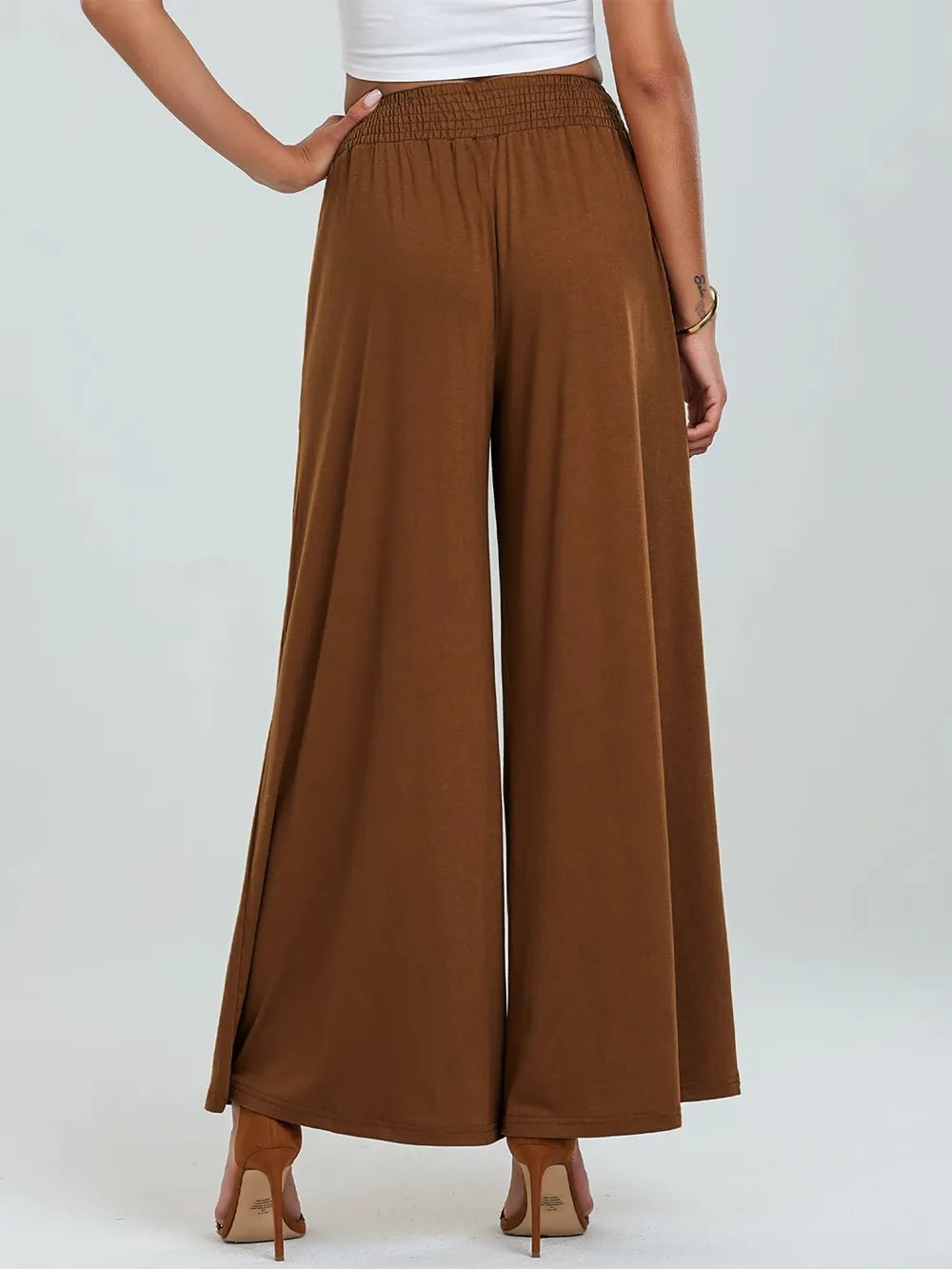 Pocketed Elastic Waist Wide Leg Pants | Body Central