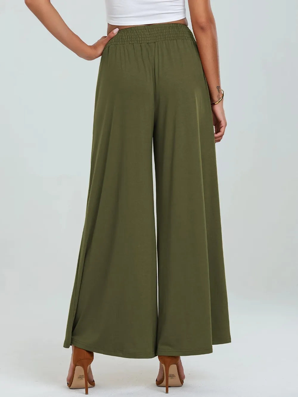 Pocketed Elastic Waist Wide Leg Pants | Body Central