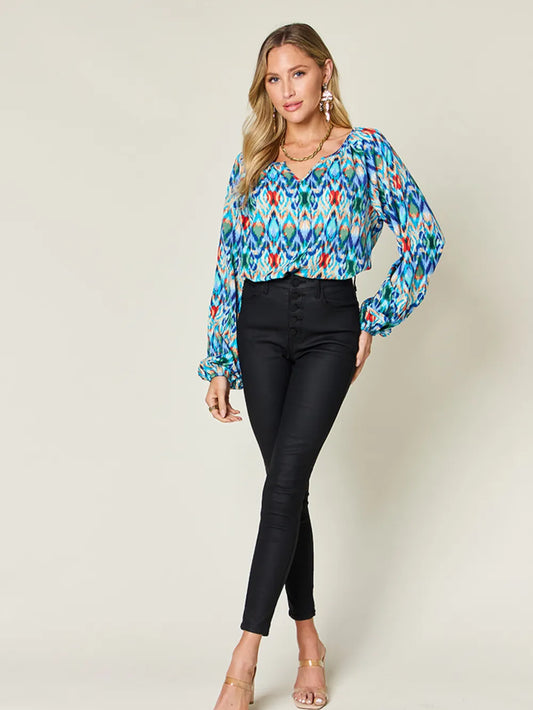 Printed Balloon Sleeve Blouse | Body Central