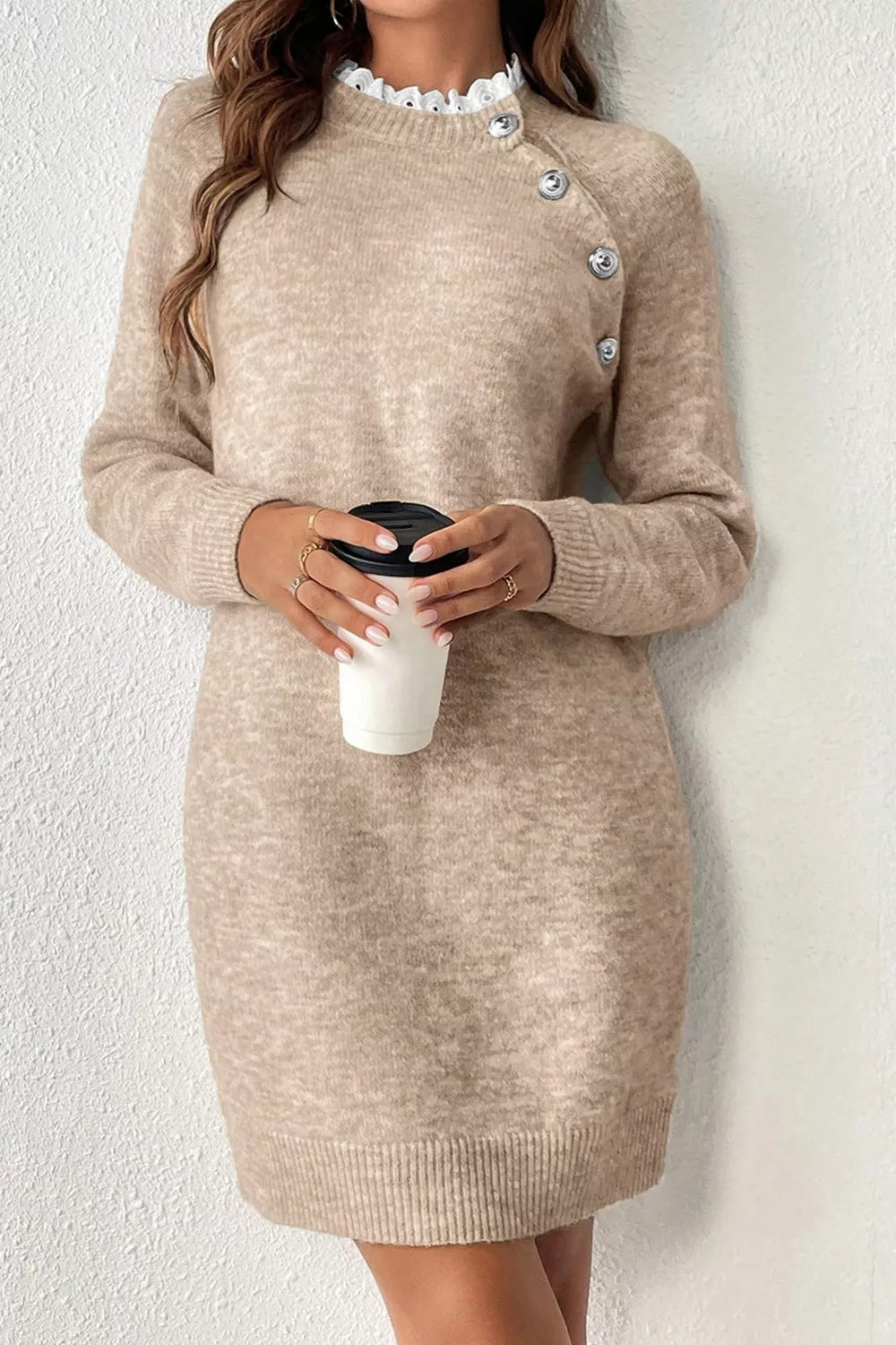 Ribbed Hem Raglan Sleeve Sweater Dress