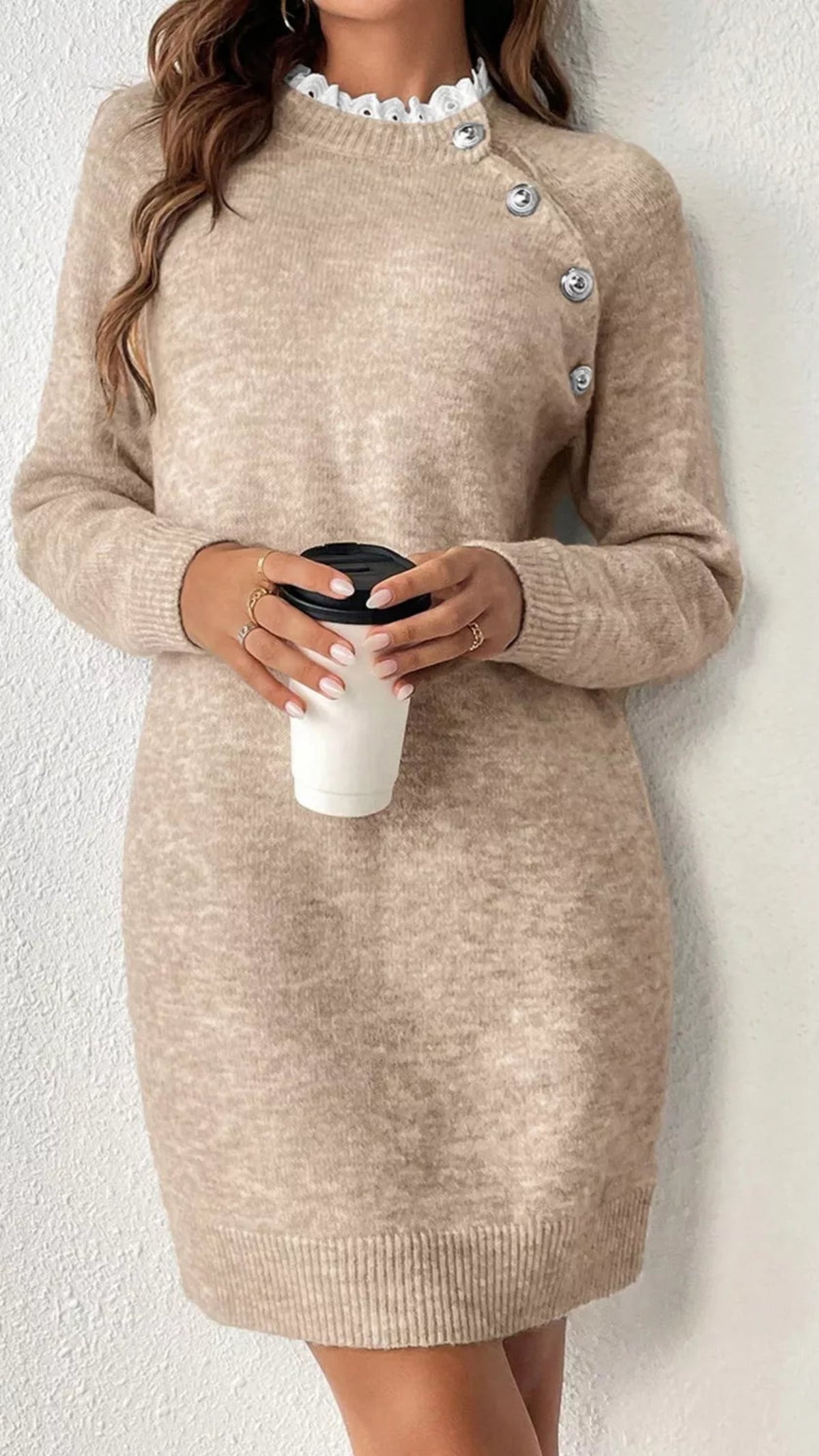 Ribbed Hem Raglan Sleeve Sweater Dress