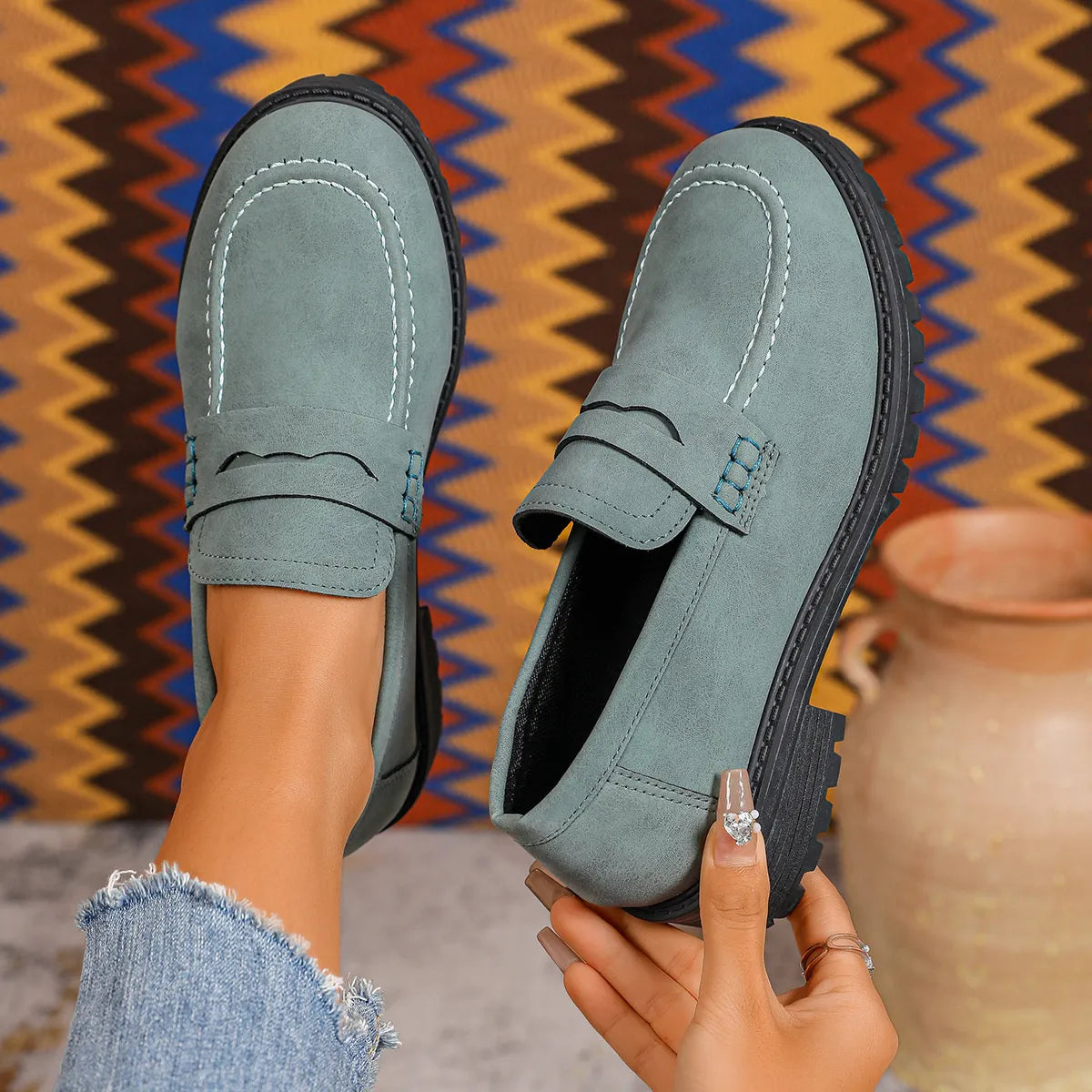 Round Toe Block Heels Loafers | Body Central