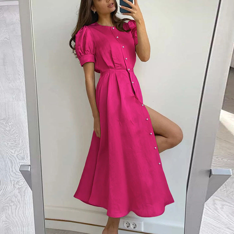 Puff Sleeve Elegant Slim Waist Long Vintage Dress - Body Central Store