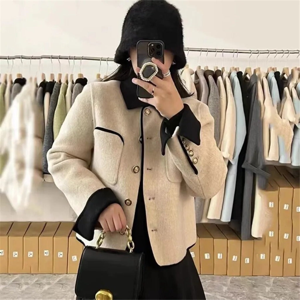 Wool Tweed Spliced Elegant Long Sleeve Single Breasted Jacket - Body Central Store