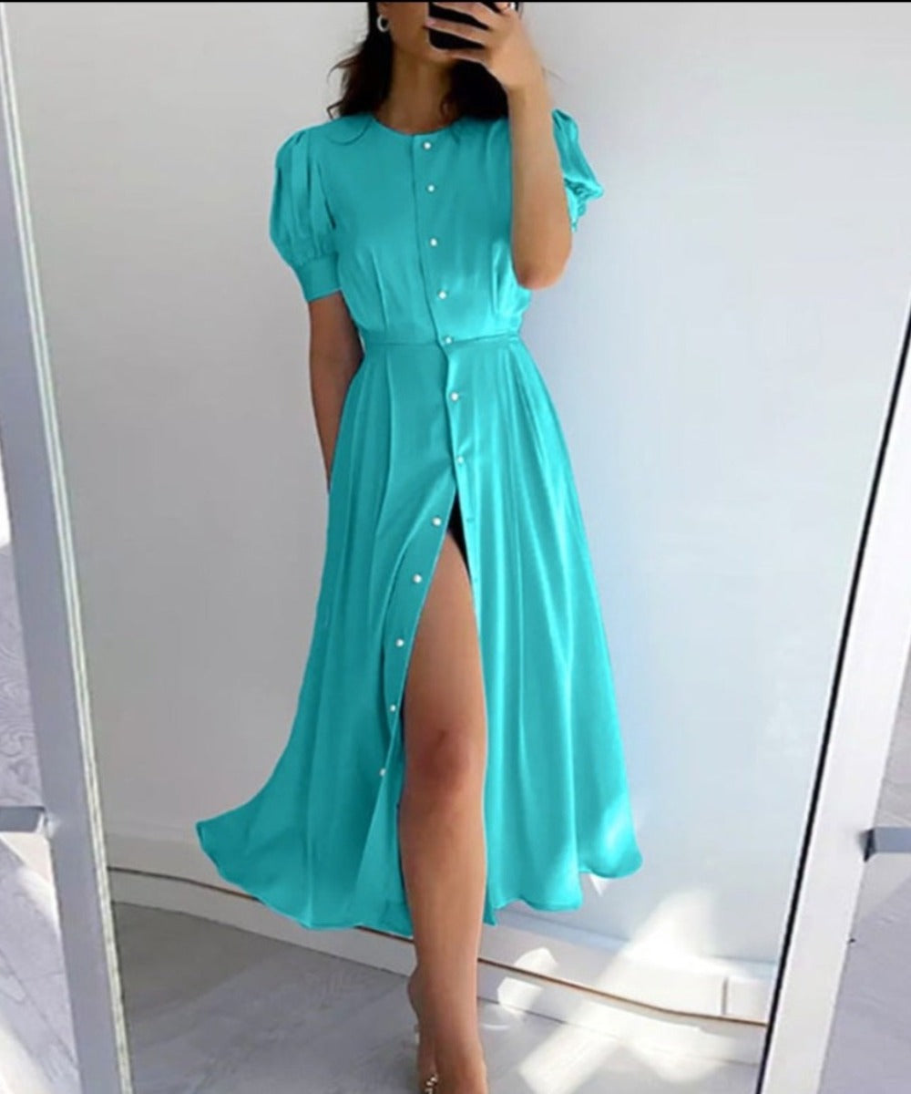 Puff Sleeve Elegant Slim Waist Long Vintage Dress - Body Central Store