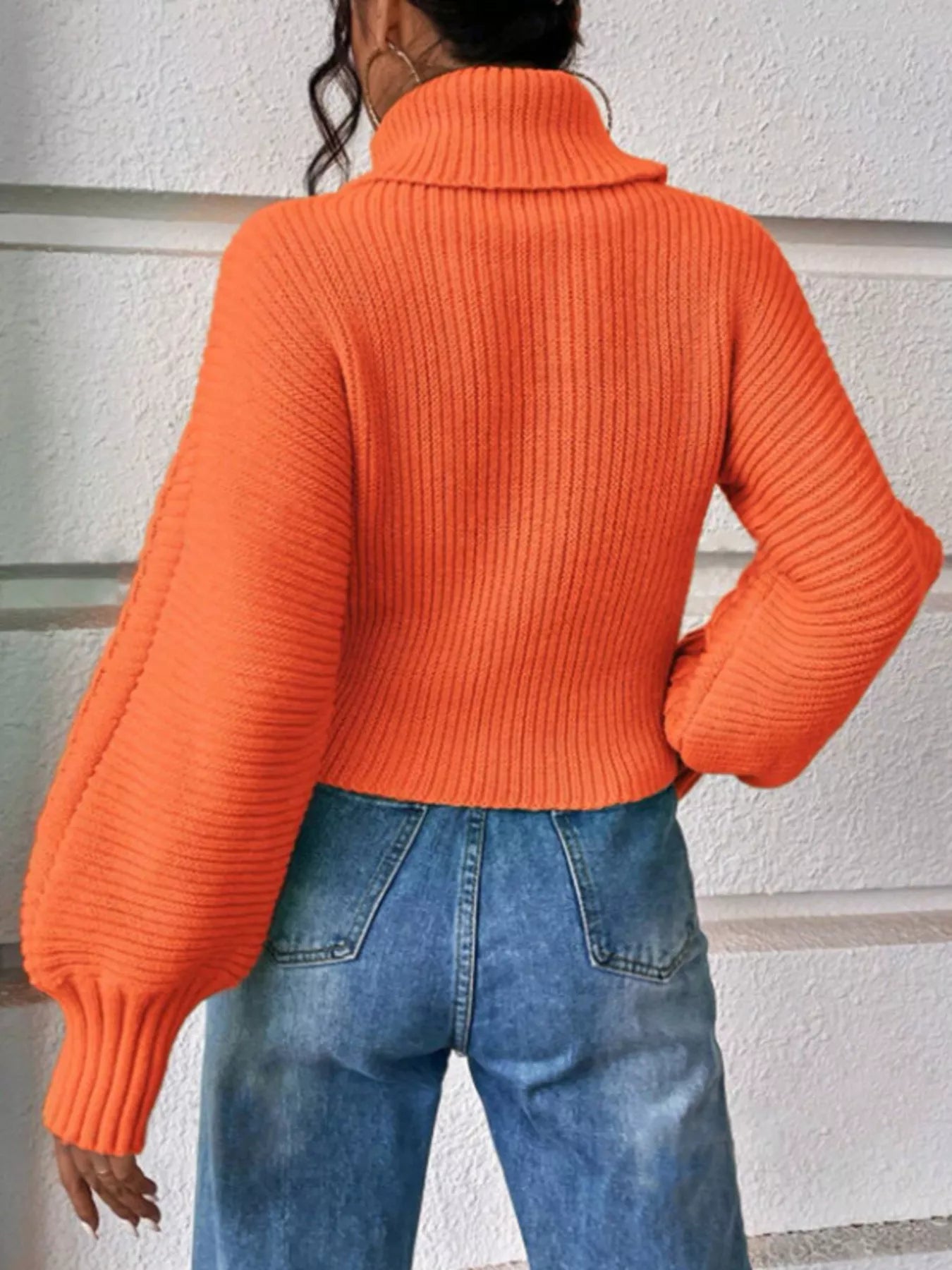 Textured Cable-Knit Turtleneck Long Sleeve Sweater