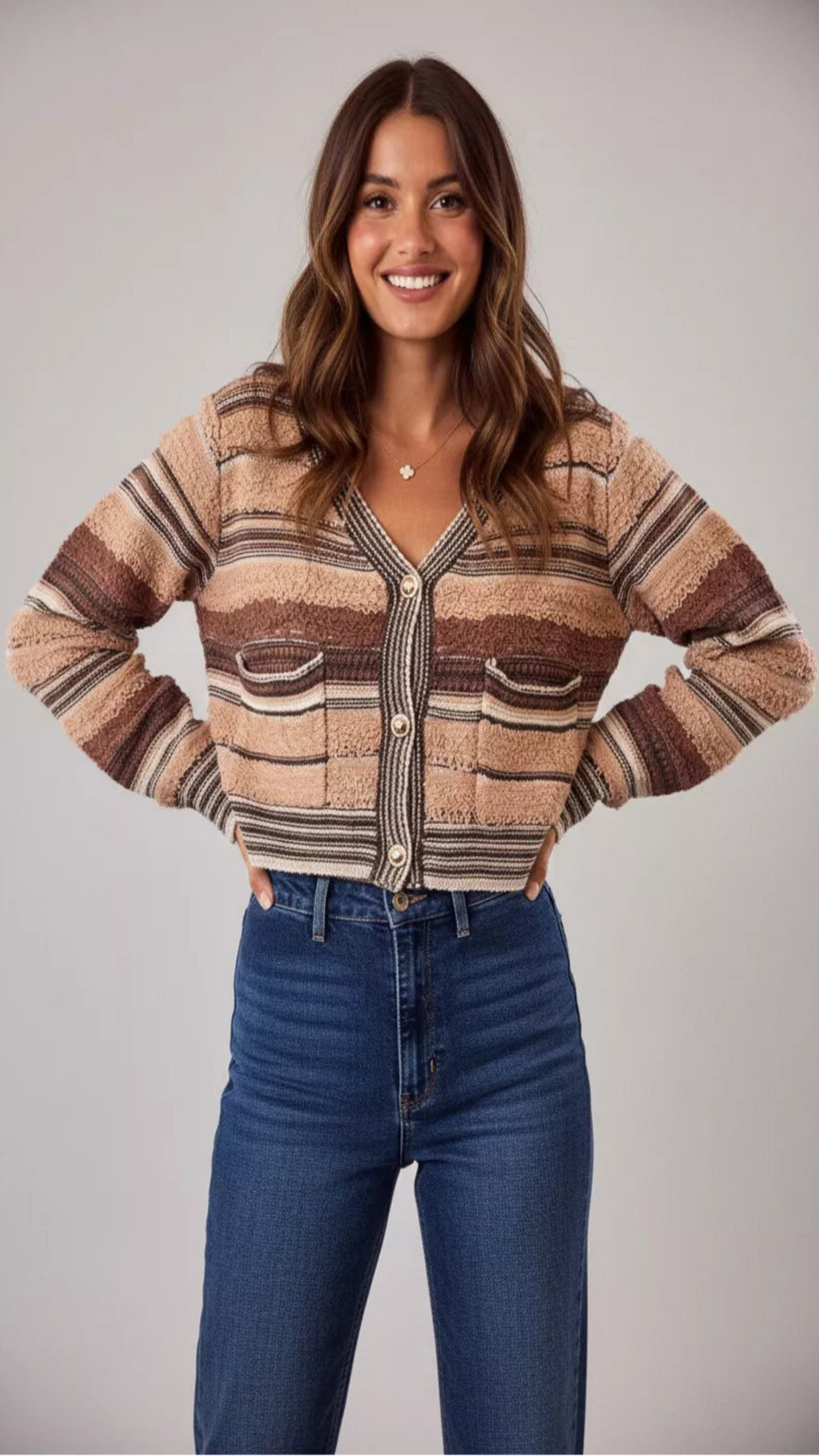 Textured Variegated Multi Color Cardigan
