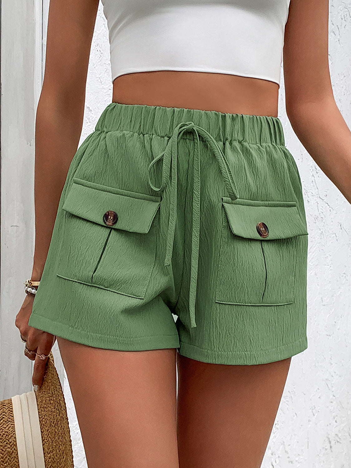 Tied Elastic Waist Shorts with Pockets | Body Central