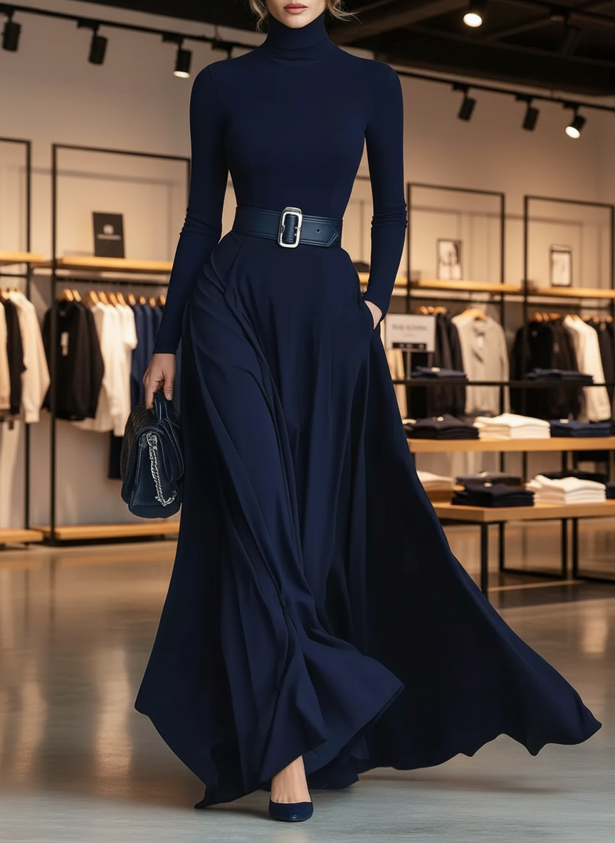 Turtleneck Long Sleeve Maxi Dress | Body Central