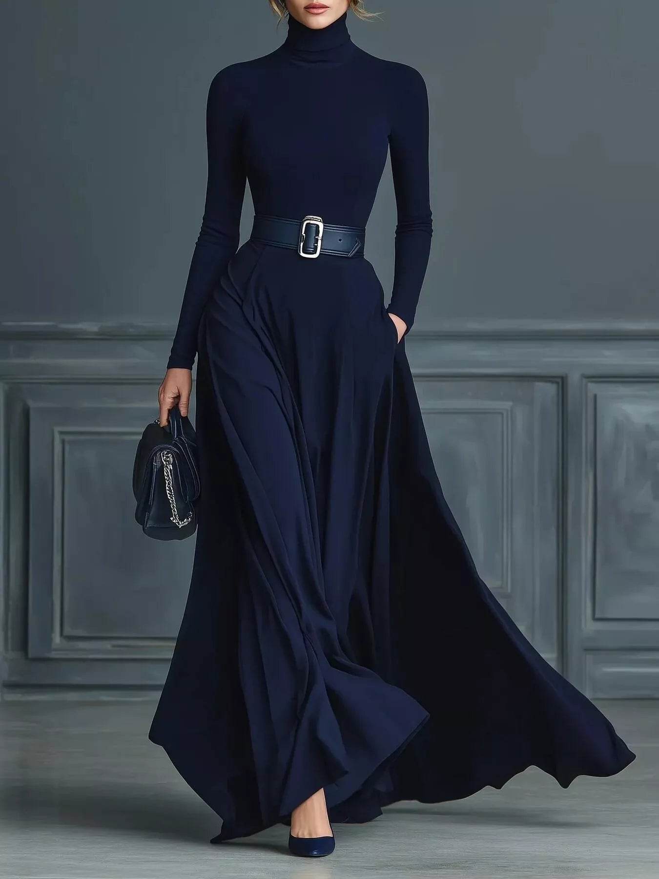 Turtleneck Long Sleeve Maxi Dress | Body Central