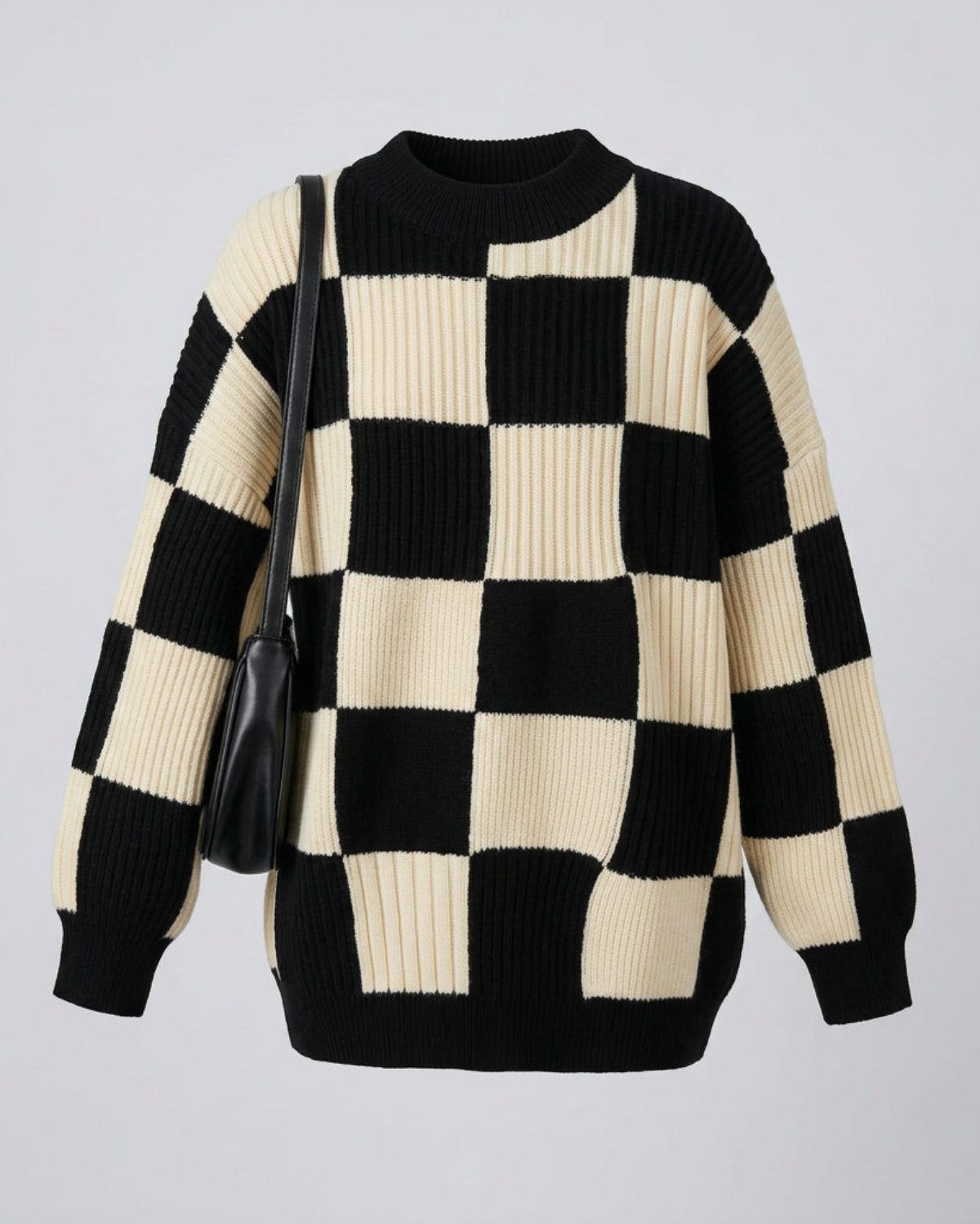 Women's Checkerboard Pattern Oversized Sweater