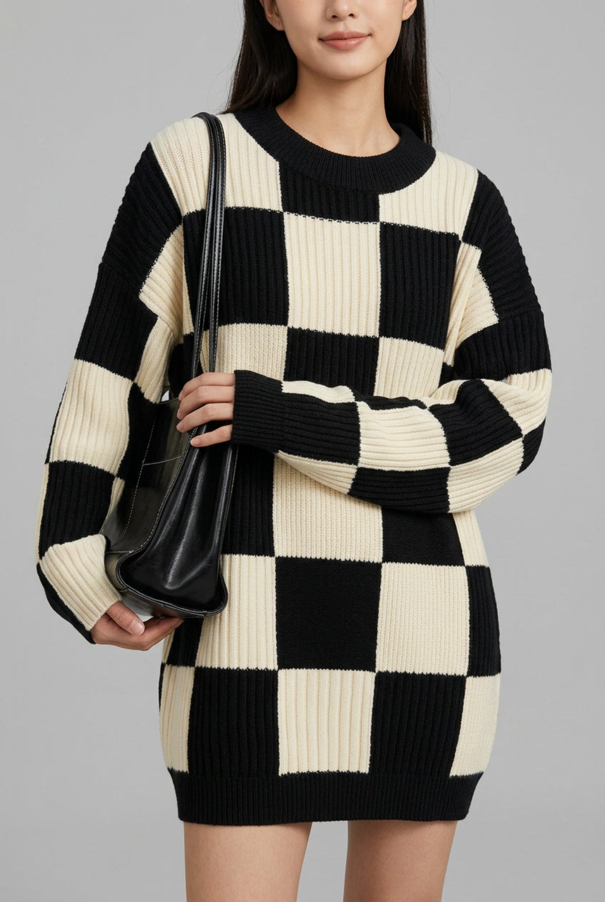 Women's Checkerboard Pattern Oversized Sweater