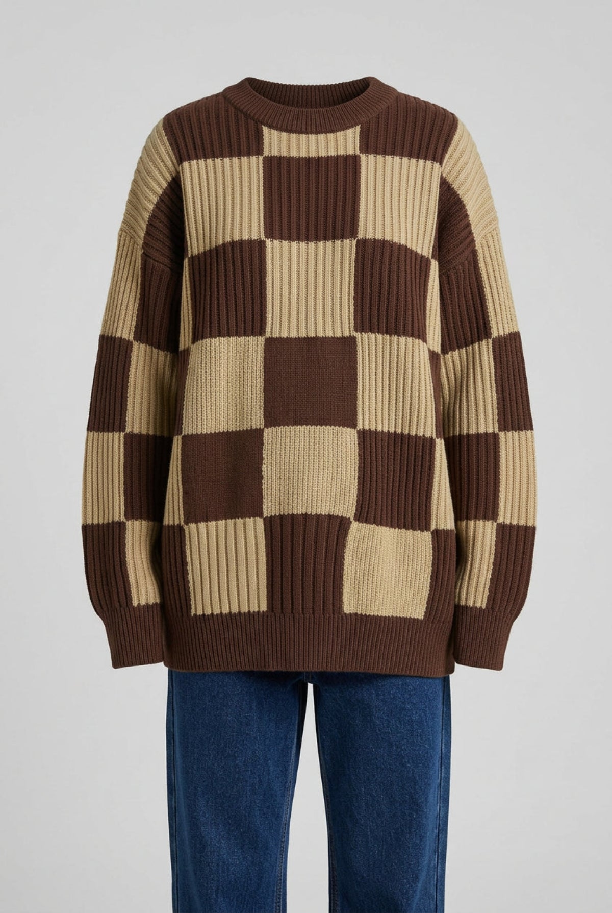 Women's Checkerboard Pattern Oversized Sweater
