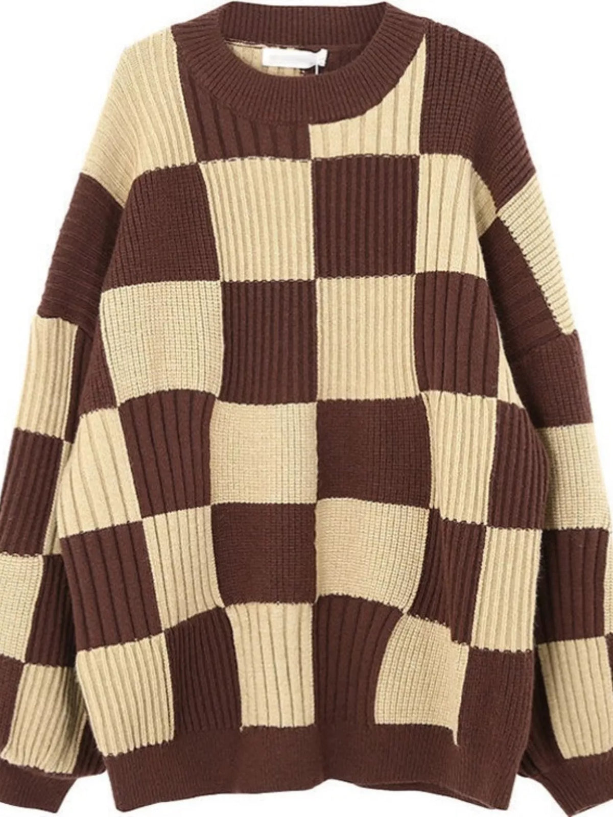 Women's Checkerboard Pattern Oversized Sweater