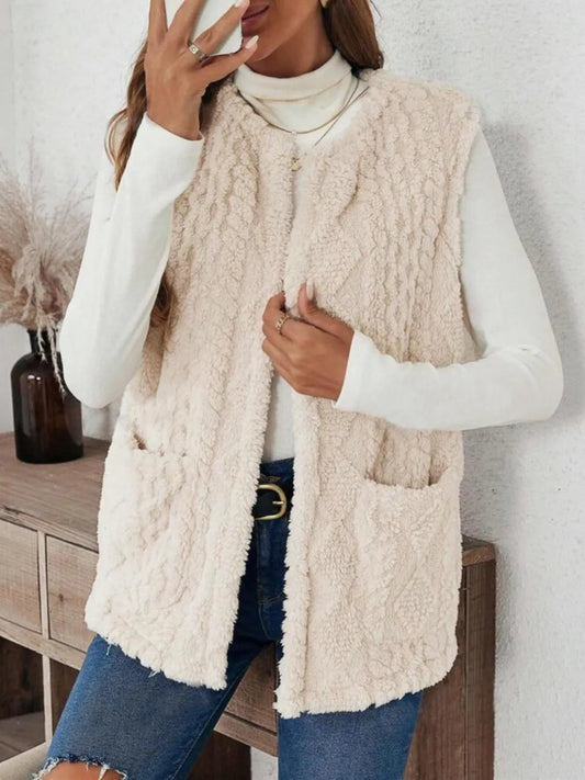 Women's Fuzzy Open Front Vest with Pockets