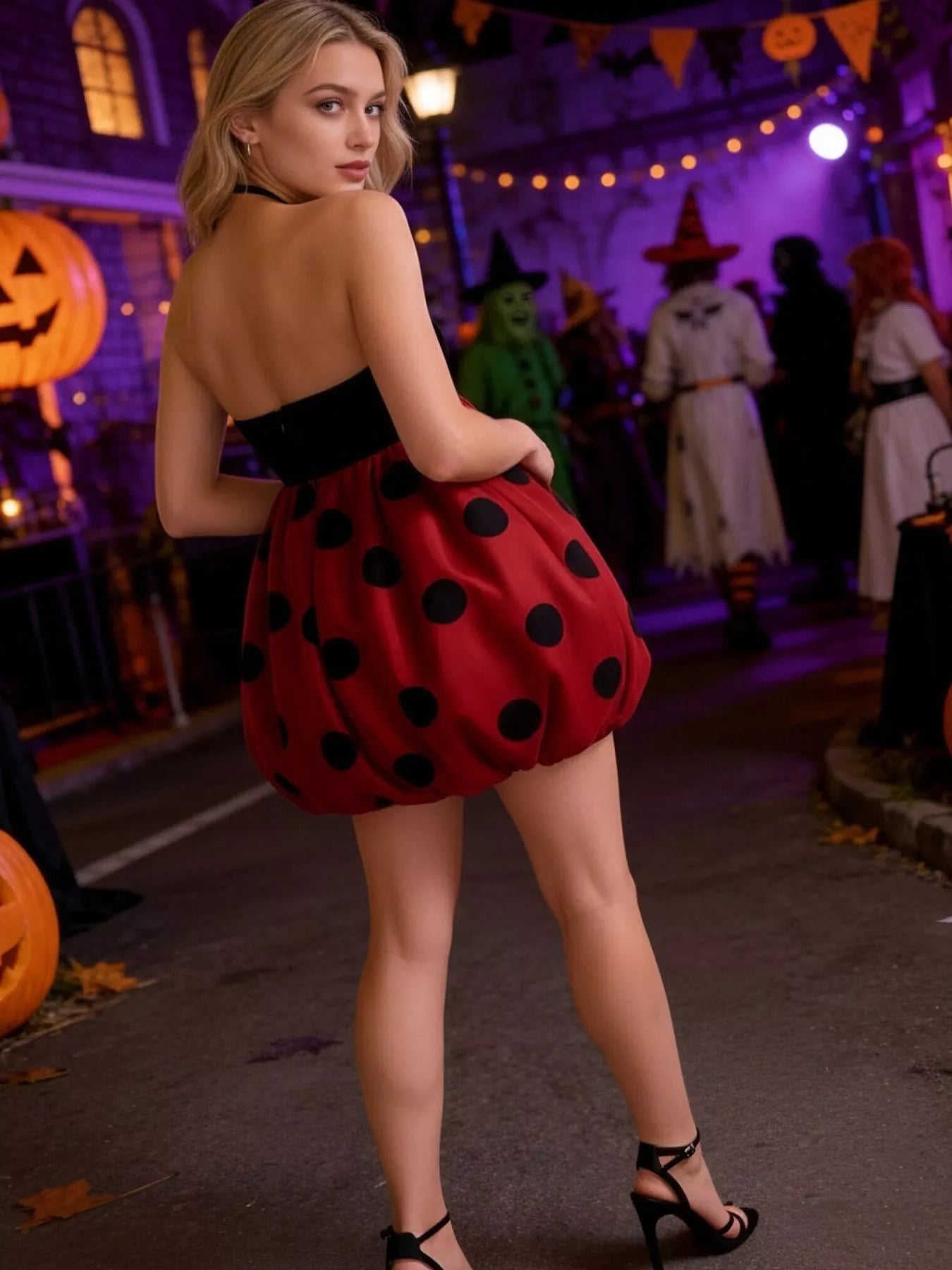 Women's Halloween Ladybug Halter Neck Bubble Dress