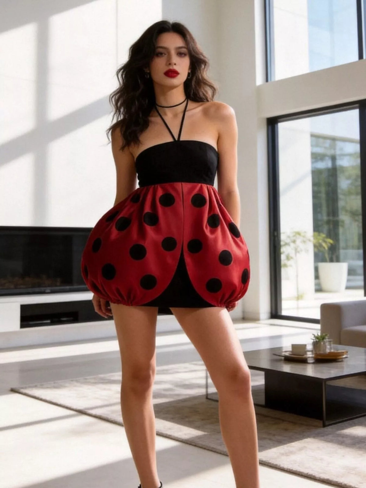Women's Halloween Ladybug Halter Neck Bubble Dress