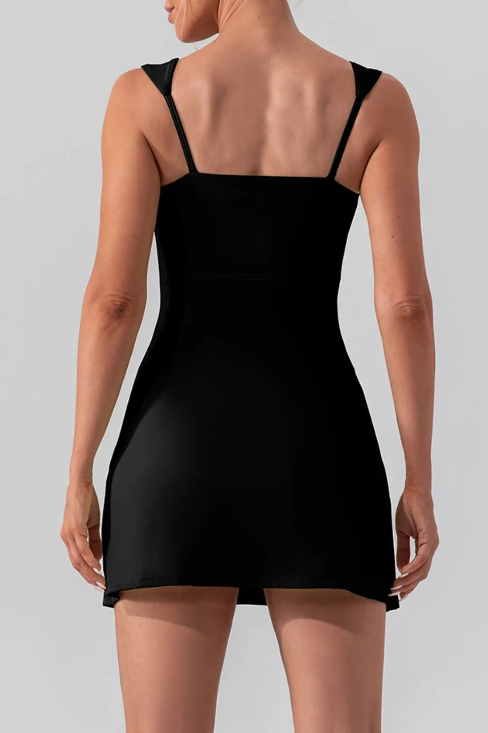 Women's Square Neck Sleeveless Slit Mini Active Dress