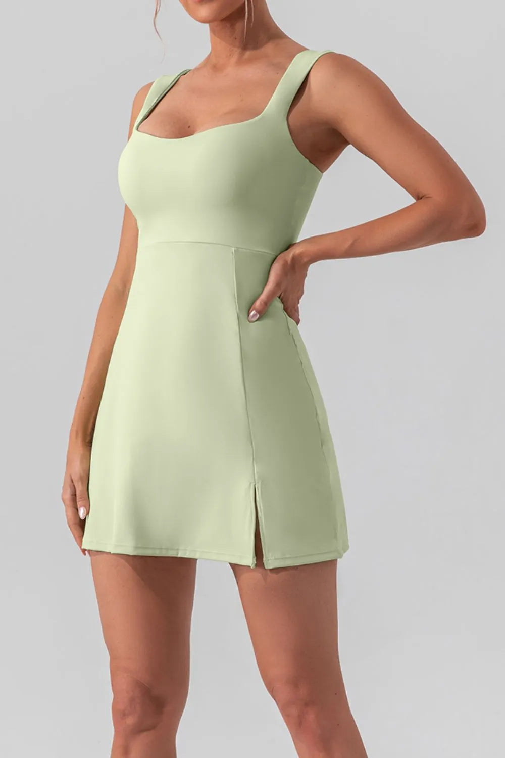 Women's Square Neck Sleeveless Slit Mini Active Dress