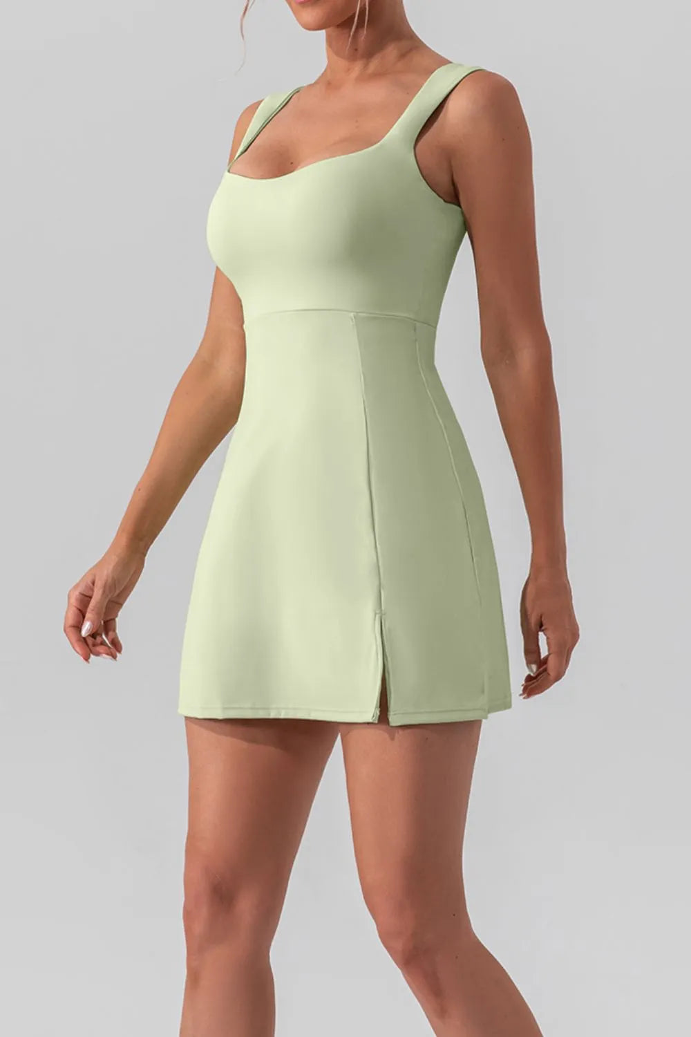 Women's Square Neck Sleeveless Slit Mini Active Dress