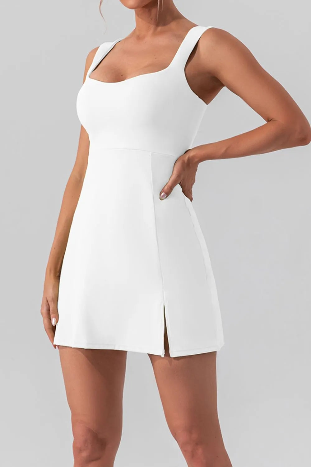 Women's Square Neck Sleeveless Slit Mini Active Dress