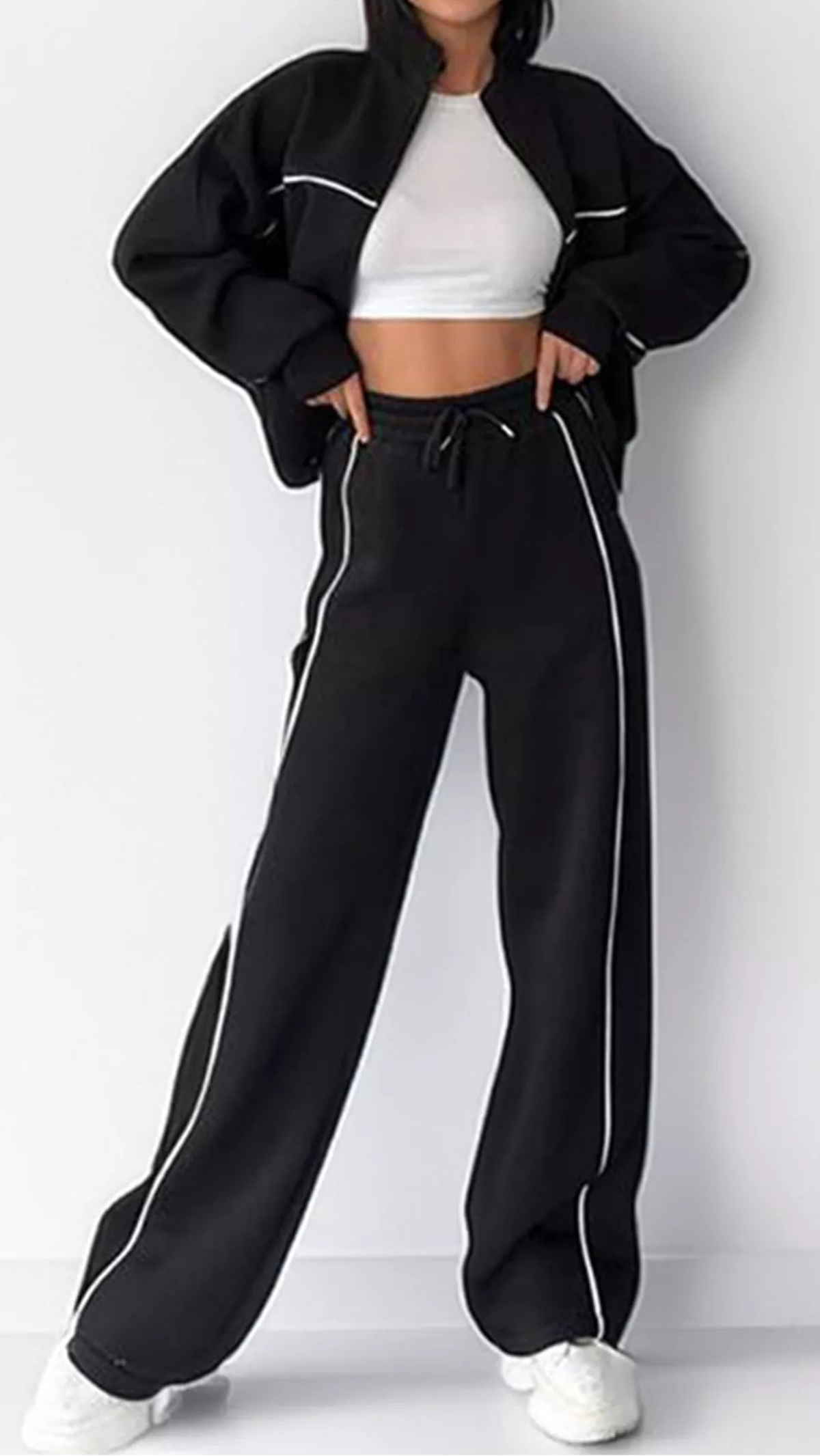 Women's Zip-Up Jacket and Wide-Leg Pants Set