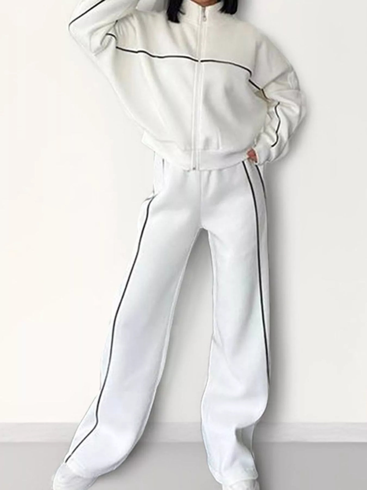 Women's Zip-Up Jacket and Wide-Leg Pants Set
