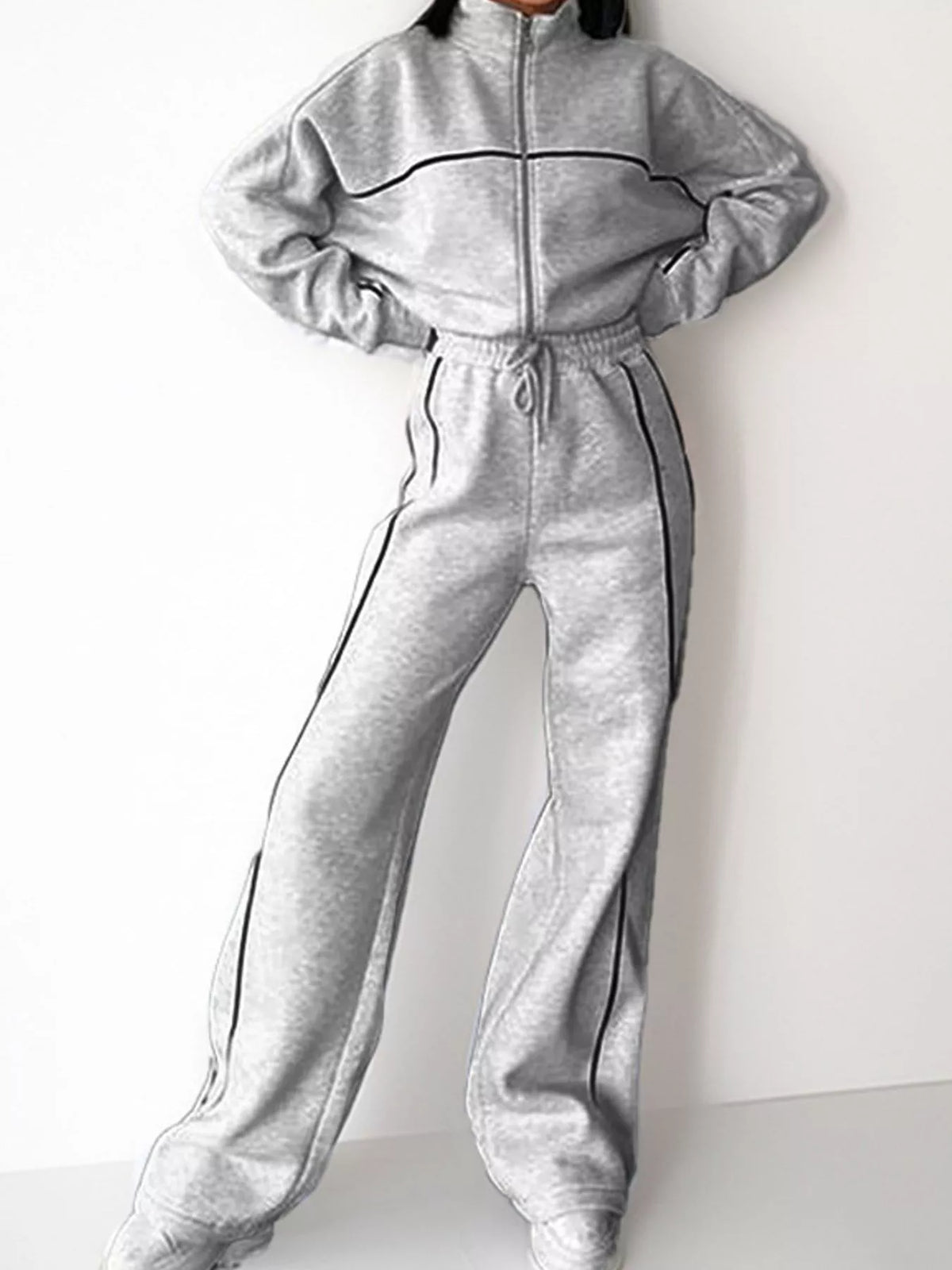 Women's Zip-Up Jacket and Wide-Leg Pants Set