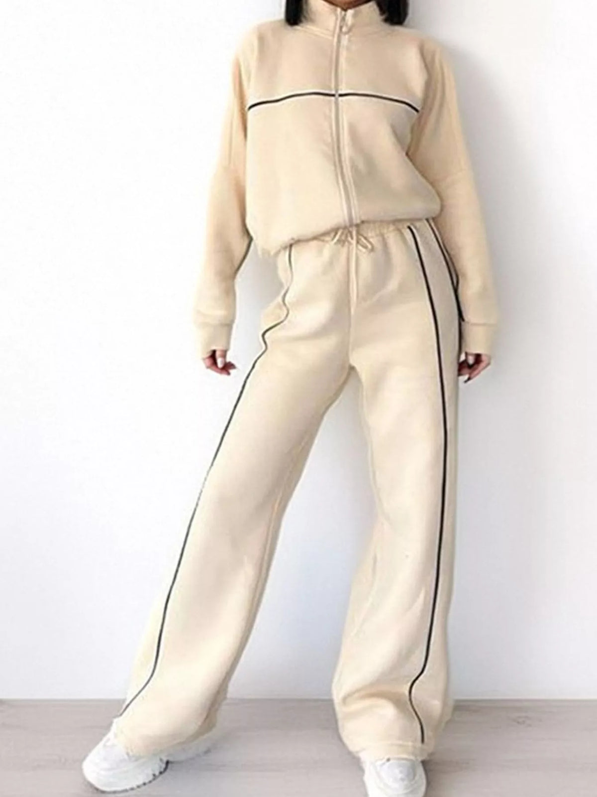 Women's Zip-Up Jacket and Wide-Leg Pants Set