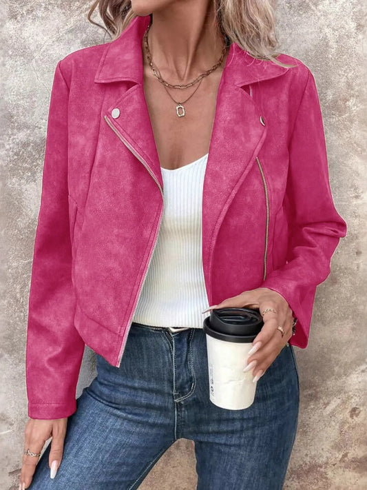 Zip Up Suede Cropped Moto Jacket | Body Central