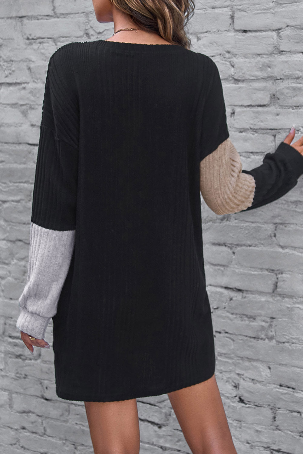Color Block Drop Shoulder Long Sleeve Mini Dress - Body Central Store