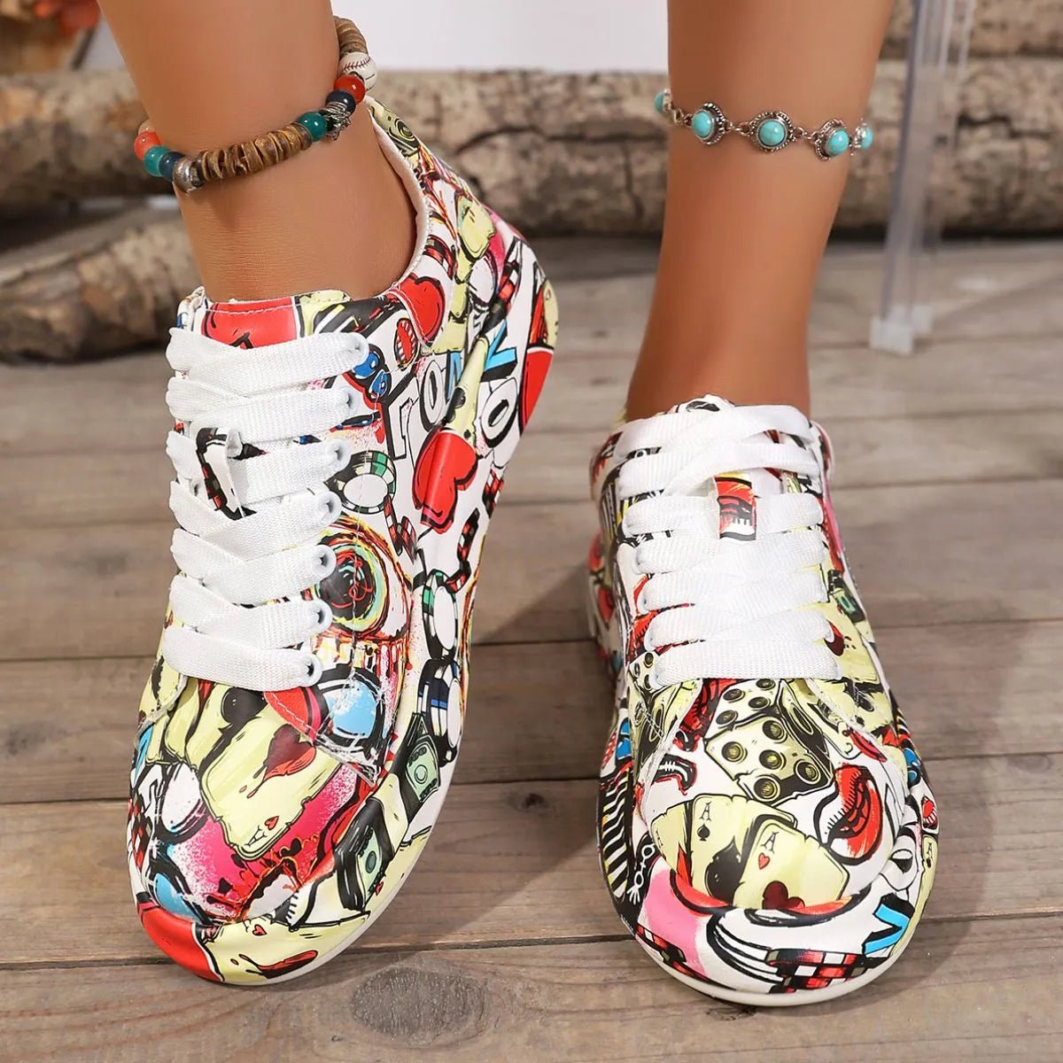 Abstract Print Lace Up Sneakers - Body Central