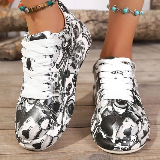 Abstract Print Lace Up Sneakers - Body Central